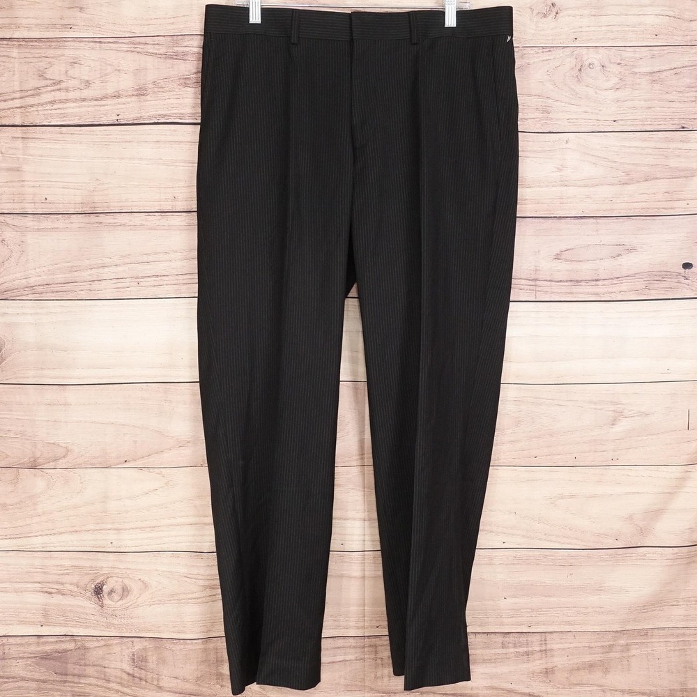 New! Dockers Dress Pants Mens 36x30 Black Stripe Regular Fit Flat Front